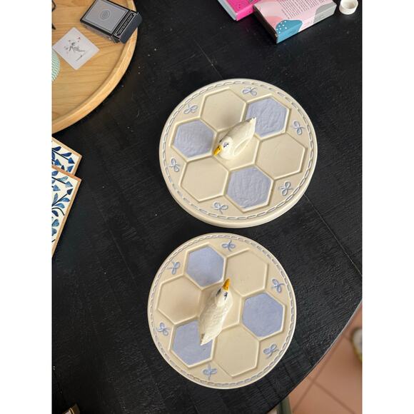 Vintage Ceramic Duck Burner Covers – Set of 2– Blue & Cream Kitchen Stove Covers - Picture 2 of 4